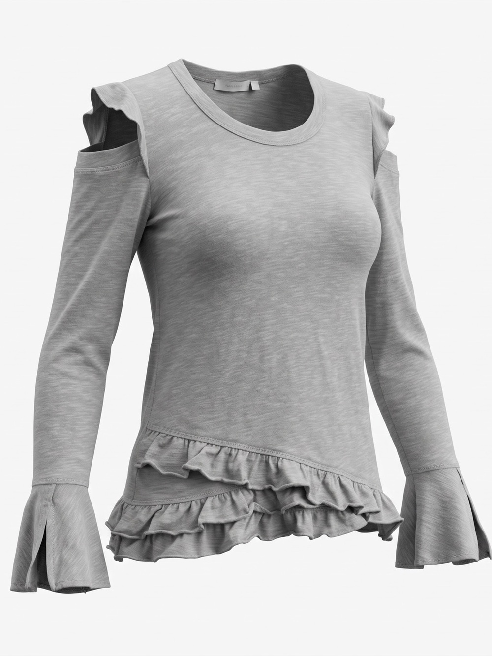 Wilt | Cotton Blue-Gray Ruffled Hem Long Sleeve Top Size XS